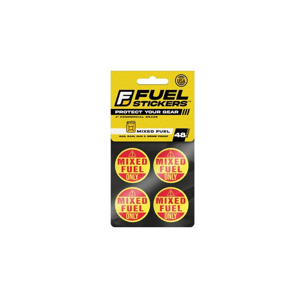 Mixed Fuel Sticker, 2-Cycle Label: Fuel Can & Outdoor Power Equipment: Hvy-Dty, 1'' Dia, 48PK
